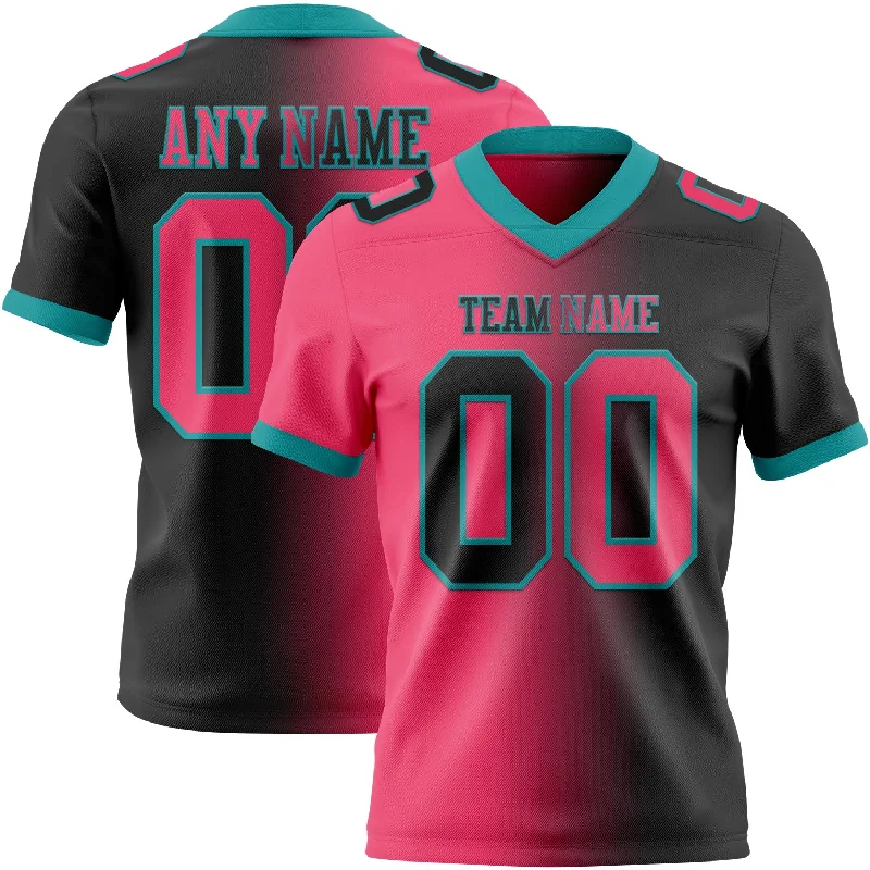 Football Jersey With Glow-In-The-Dark Print-Custom Black Neon Pink-Teal Mesh Authentic Gradient Fashion Football Jersey