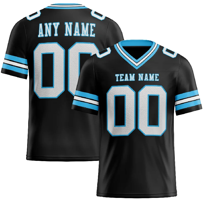 Football Jersey For Summer Games-Custom Black White-Sky Blue Mesh Authentic Football Jersey