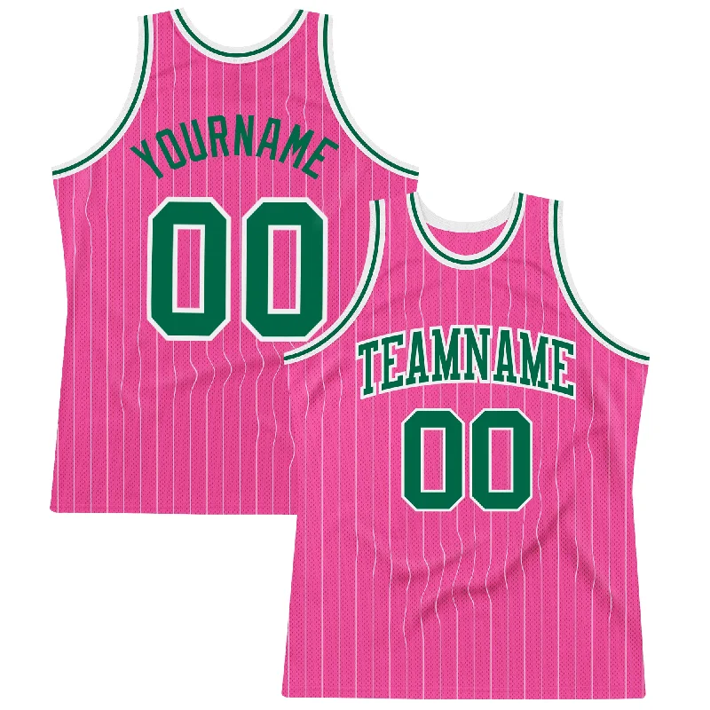 Basketball Jersey With Limited Edition Design-Custom Pink White Pinstripe Kelly Green-White Authentic Basketball Jersey