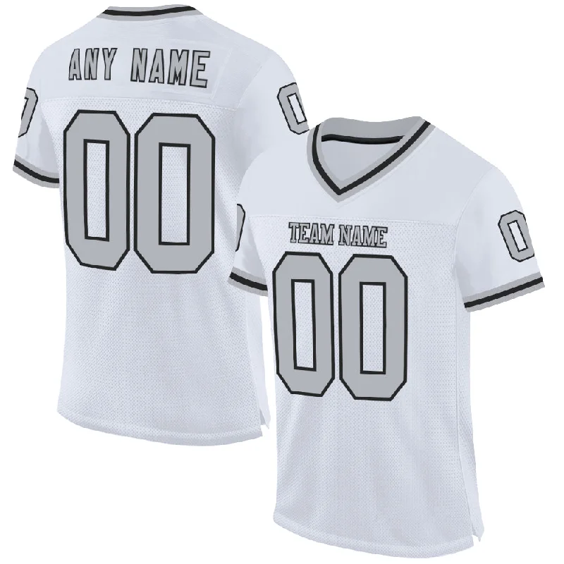 Football Jersey With Water Resistance-Custom White Gray-Black Mesh Authentic Throwback Football Jersey