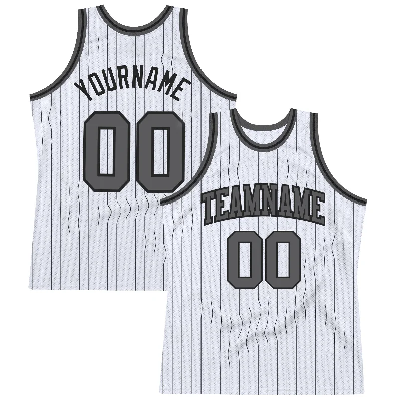 Basketball Jersey With Throwback Style-Custom White Black Pinstripe Steel Gray Authentic Basketball Jersey