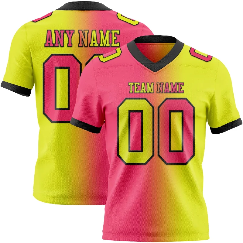 Football Jersey With Comic Book Graphics-Custom Neon Yellow Neon Pink-Black Mesh Authentic Gradient Fashion Football Jersey