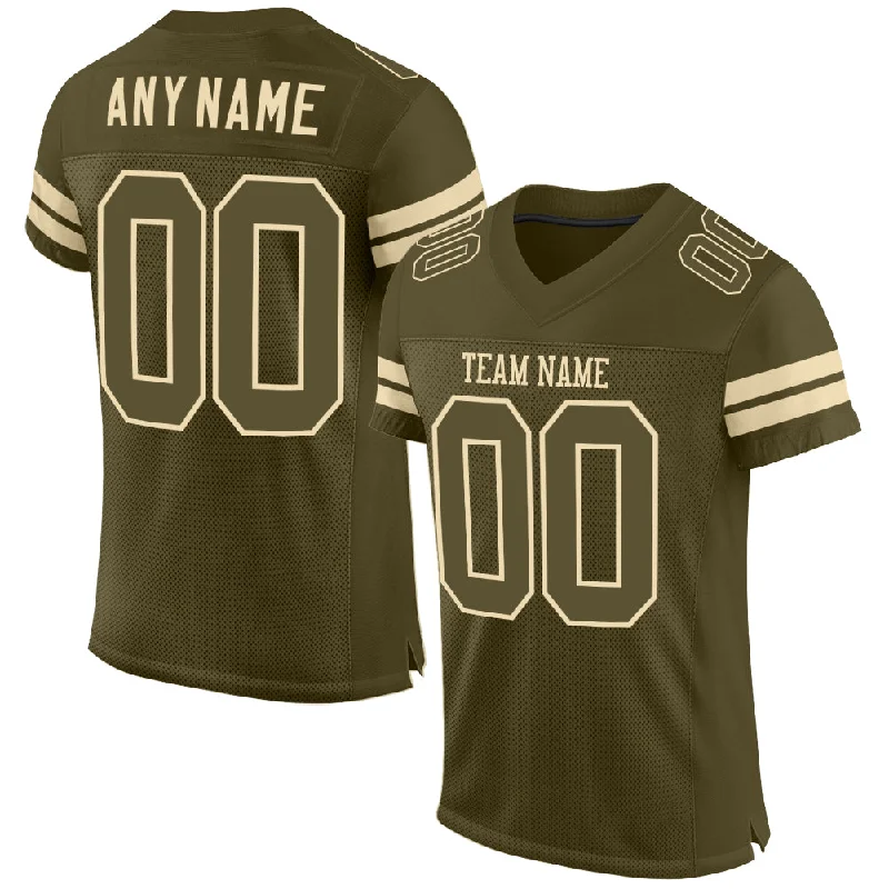 Football Jersey With Sweat-Wicking Tech-Custom Olive Olive-Cream Mesh Authentic Salute To Service Football Jersey