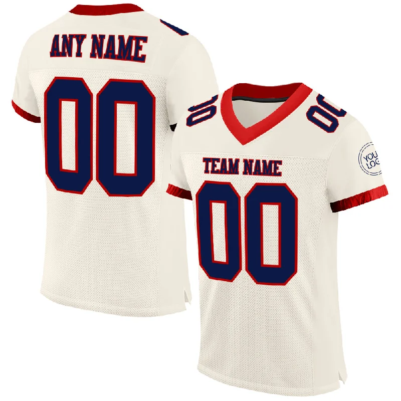 Football Jersey With Color Block Pattern-Custom Cream Navy-Red Mesh Authentic Football Jersey