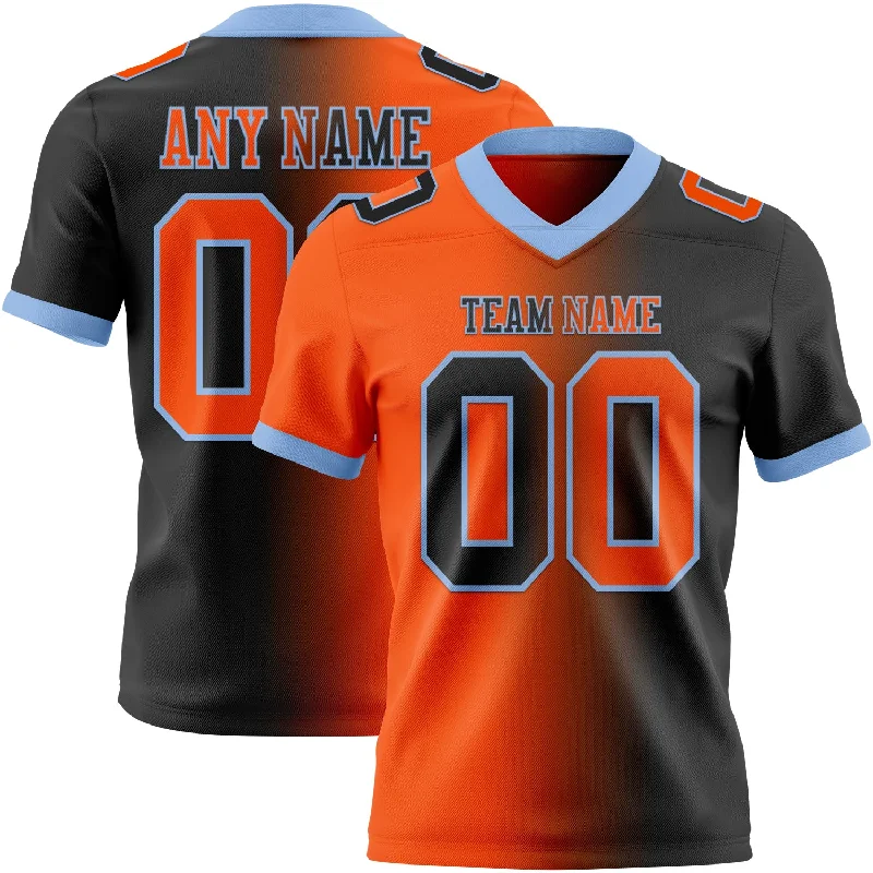 Football Jersey For Indoor Matches-Custom Black Orange-Light Blue Mesh Authentic Gradient Fashion Football Jersey