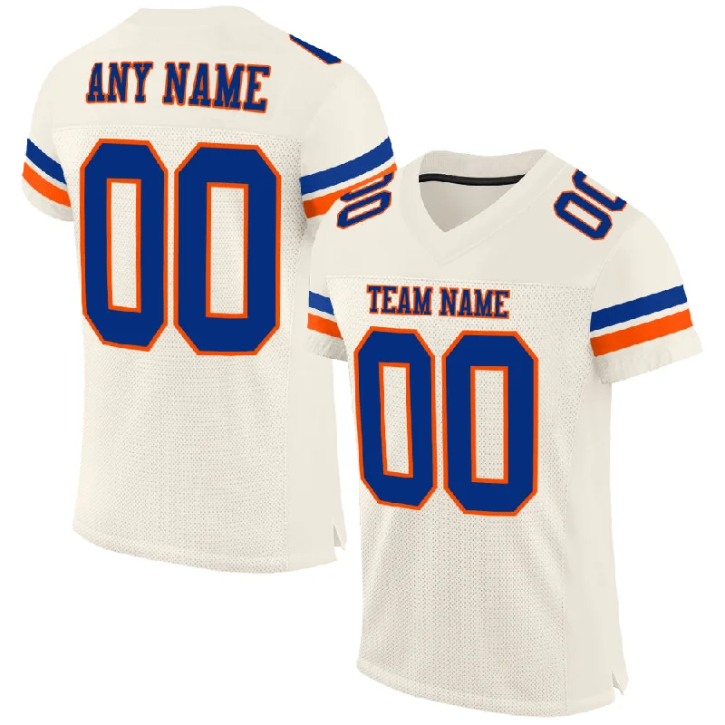 Football Jersey With Subtle Logos-Custom Cream Royal-Orange Mesh Authentic Football Jersey