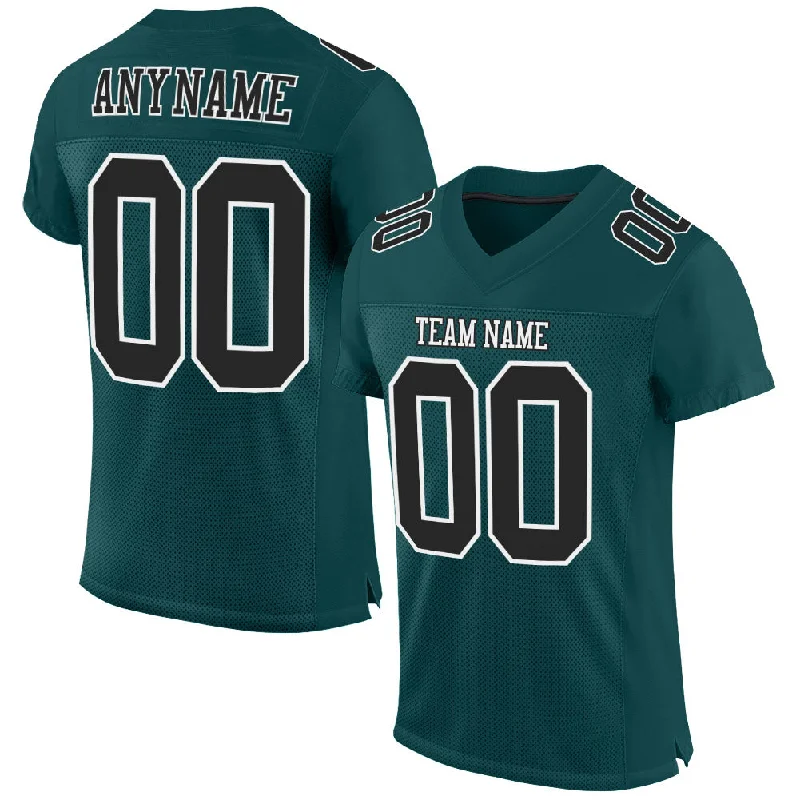 Football Jersey With Quick-Dry Material-Custom Midnight Green Black-White Mesh Authentic Football Jersey