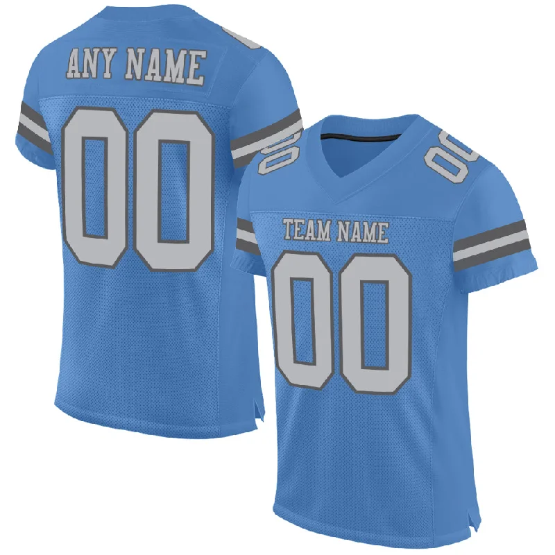 Football Jersey With Funny Slogans-Custom Powder Blue Gray-Steel Gray Mesh Authentic Football Jersey