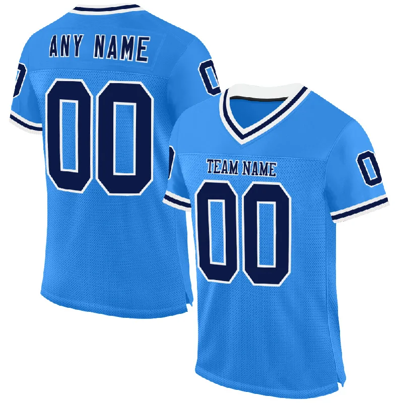 Football Jersey With UV Protection-Custom Powder Blue Navy-White Mesh Authentic Throwback Football Jersey