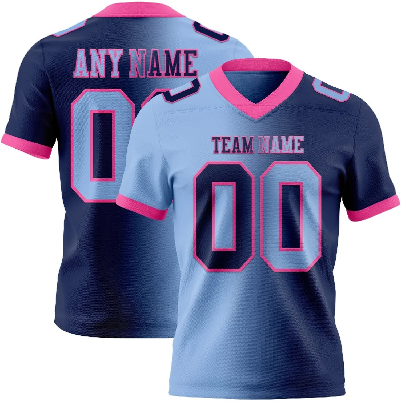 Football Jersey With High Durability-Custom Navy Light Blue-Pink Mesh Authentic Gradient Fashion Football Jersey