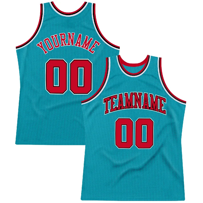 Basketball Jersey With Custom Name-Custom Teal Red-Black Authentic Throwback Basketball Jersey