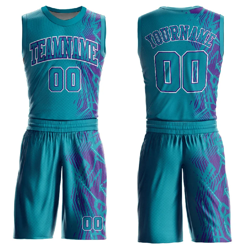 Basketball Jersey For Women-Custom Teal Purple-White Round Neck Sublimation Basketball Suit Jersey