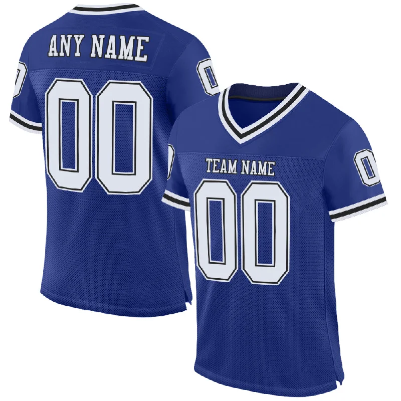 Football Jersey For Winter Training-Custom Royal White-Black Mesh Authentic Throwback Football Jersey