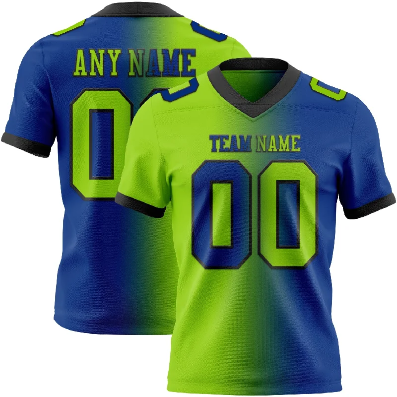 Football Jersey For Wide Receivers-Custom Royal Neon Green-Black Mesh Authentic Gradient Fashion Football Jersey