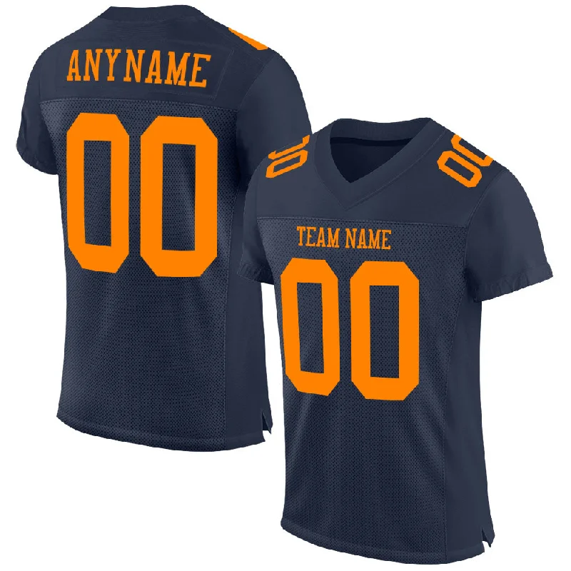 Football Jersey With Matching Shorts-Custom Navy Bay Orange Mesh Authentic Football Jersey