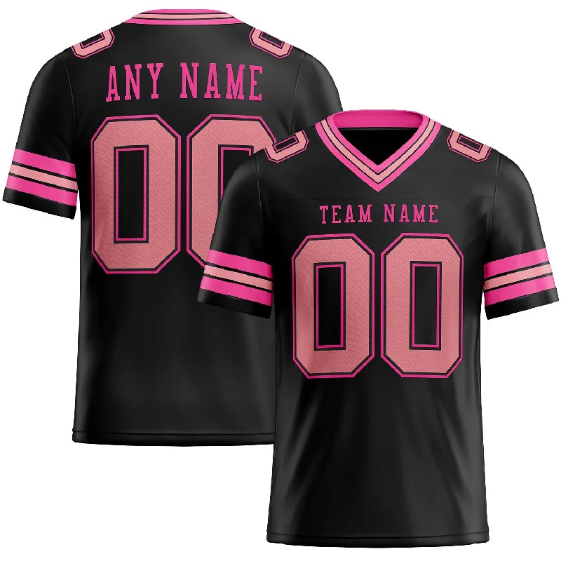 Football Jersey With Subtle Logos-Custom Black Medium Pink-Pink Mesh Authentic Football Jersey