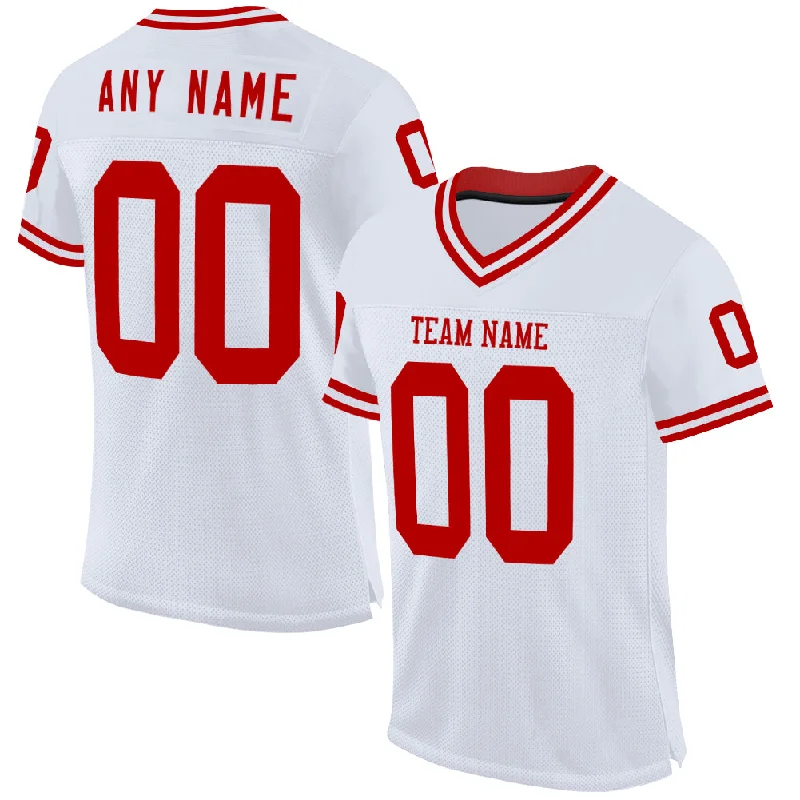 Football Jersey With Sweat Absorption Tech-Custom White Red Mesh Authentic Throwback Football Jersey