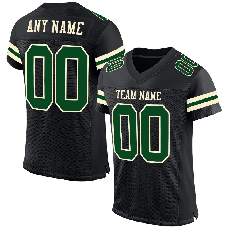 Football Jersey With Slim Fit-Custom Black Green-Cream Mesh Authentic Football Jersey