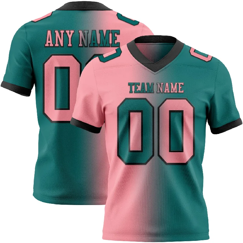 Football Jersey With Metallic Foil Details-Custom Teal Medium Pink-Black Mesh Authentic Gradient Fashion Football Jersey