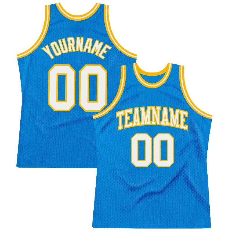 Basketball Jersey For Streetball-Custom Blue White-Gold Authentic Throwback Basketball Jersey