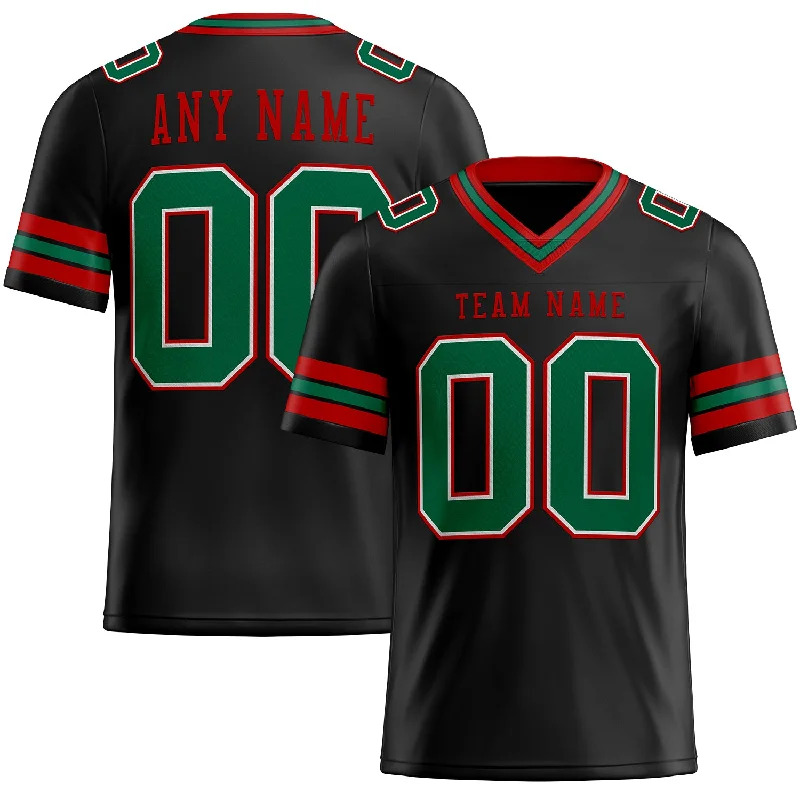 Football Jersey With 360-Degree Stretch-Custom Black Kelly Green-Red Mesh Authentic Football Jersey