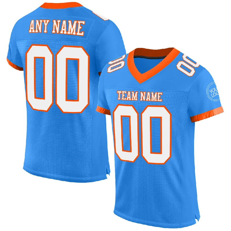 Football Jersey With UV Protection-Custom Powder Blue White-Orange Mesh Authentic Football Jersey