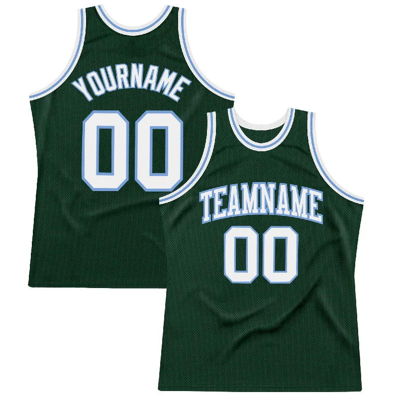 Basketball Jersey With Premium Stitching-Custom Hunter Green White-Light Blue Authentic Throwback Basketball Jersey