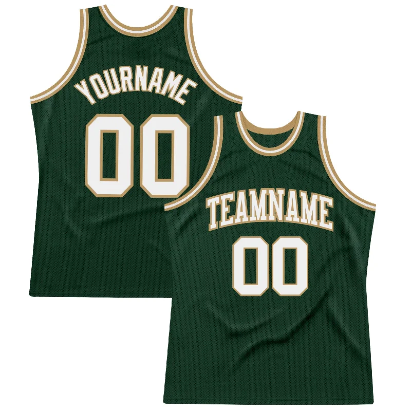 Basketball Jersey With 360-Degree Stretch-Custom Hunter Green White-Old Gold Authentic Throwback Basketball Jersey