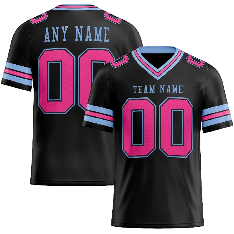 Football Jersey With Sustainable Fabric-Custom Black Pink-Light Blue Mesh Authentic Football Jersey