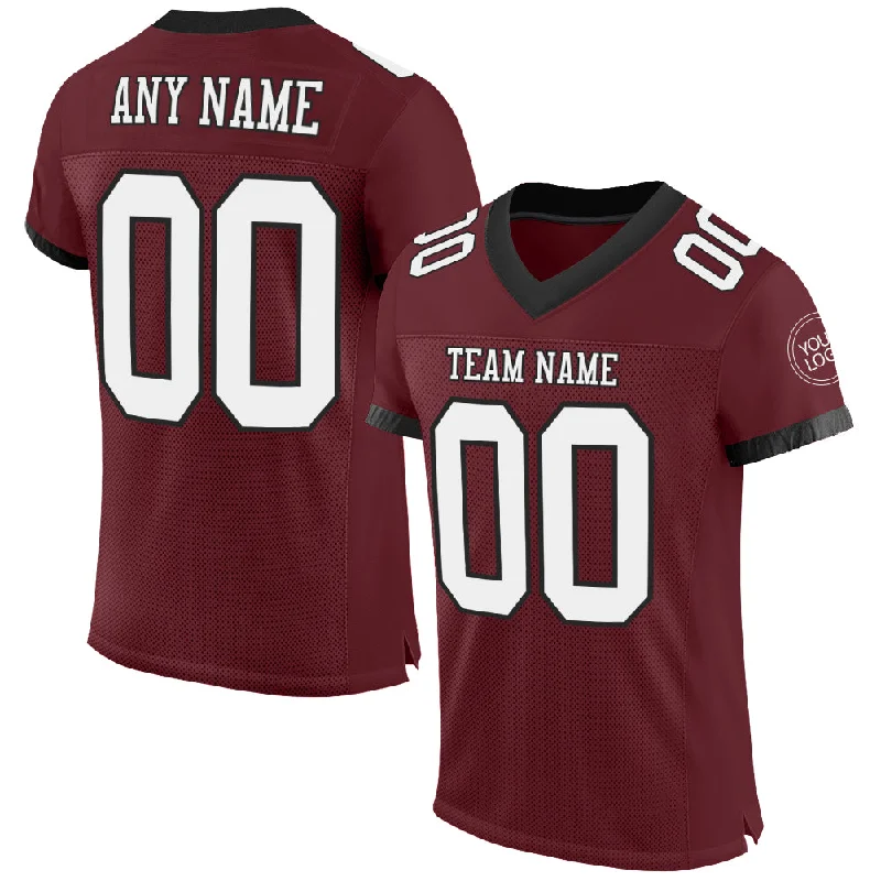 Football Jersey For Game Day-Custom Burgundy White-Black Mesh Authentic Football Jersey