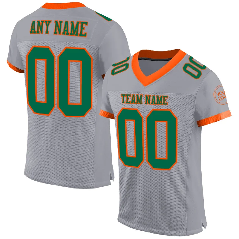 Football Jersey For Toddlers-Custom Gray Kelly Green-Orange Mesh Authentic Football Jersey