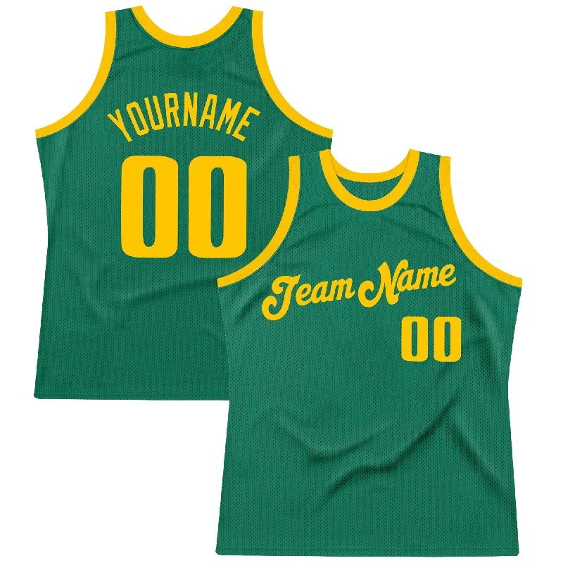 Basketball Jersey With Sleeveless Design-Custom Kelly Green Gold Authentic Throwback Basketball Jersey