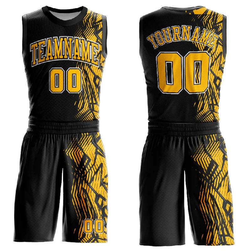 Basketball Jersey For Men-Custom Black Gold-White Round Neck Sublimation Basketball Suit Jersey