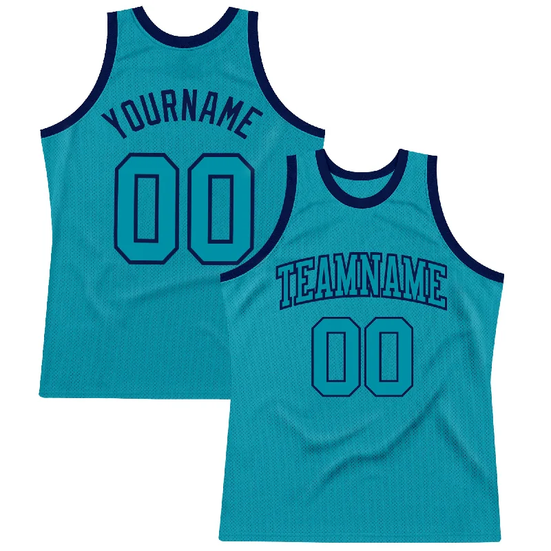 Basketball Jersey With Silicone Patch-Custom Teal Teal-Navy Authentic Throwback Basketball Jersey