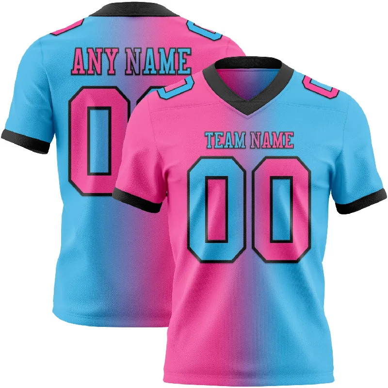 Football Jersey With Secure Zip Pocket-Custom Sky Blue Pink-Black Mesh Authentic Gradient Fashion Football Jersey