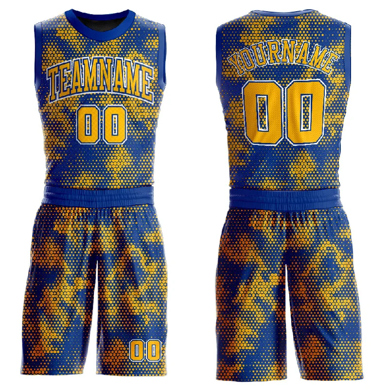 Basketball Jersey For Streetball-Custom Royal Gold-White Round Neck Sublimation Basketball Suit Jersey