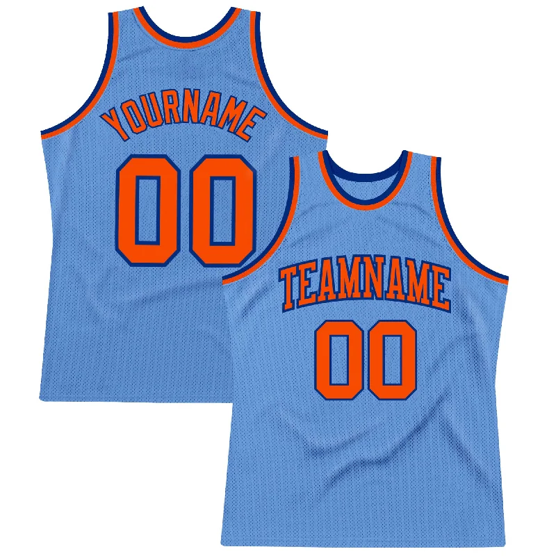 Basketball Jersey With Sublimated Print-Custom Light Blue Orange-Royal Authentic Throwback Basketball Jersey