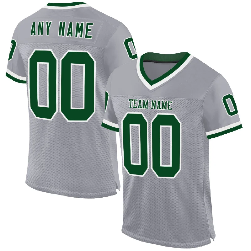 Football Jersey With Oversized Fit-Custom Gray Green-White Mesh Authentic Throwback Football Jersey