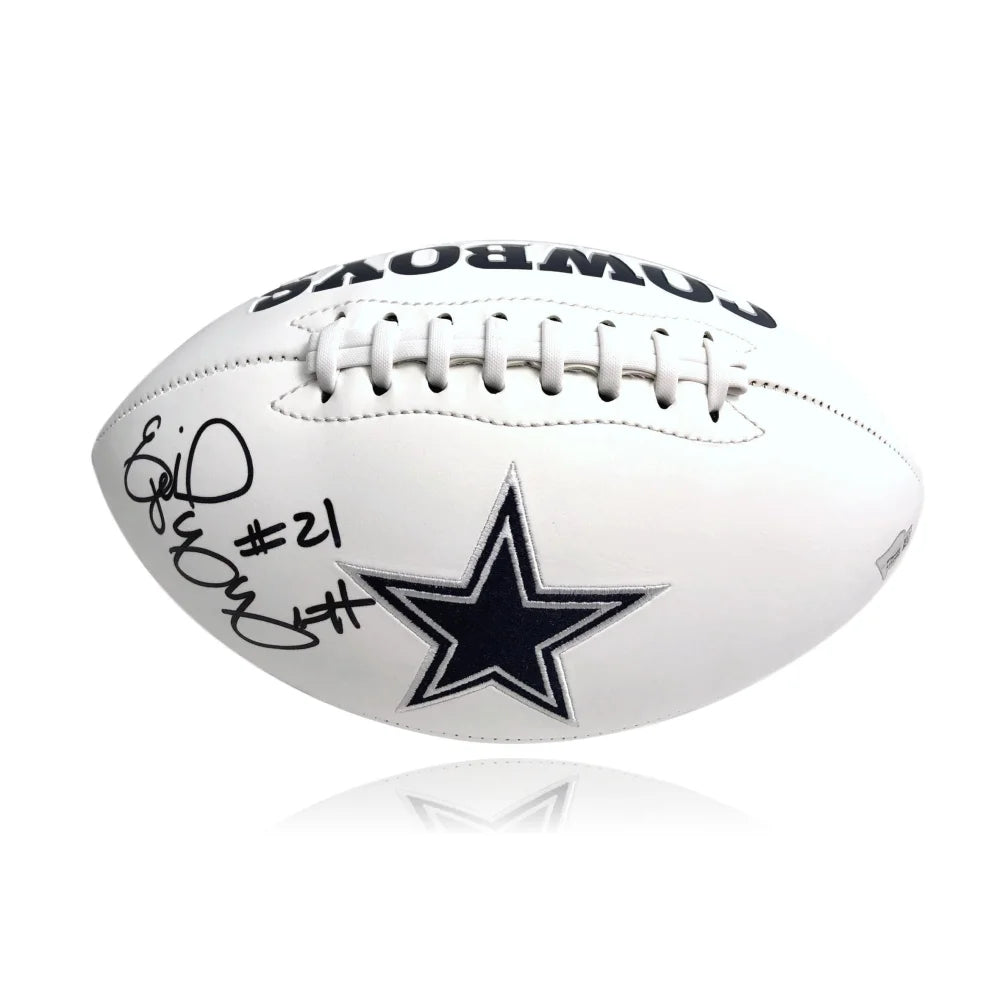 Rugby Penalty Kick-Ezekiel Elliott Signed Dallas Cowboys White Logo Stat Football COA Autograph Super Bowl