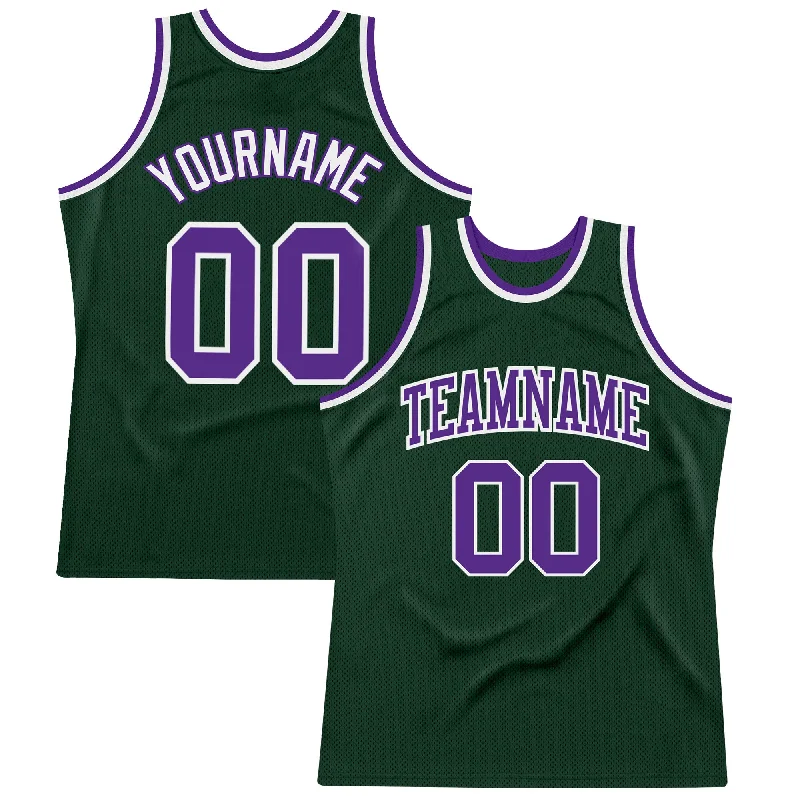 Basketball Jersey With Metallic Foil Details-Custom Hunter Green Purple-White Authentic Throwback Basketball Jersey