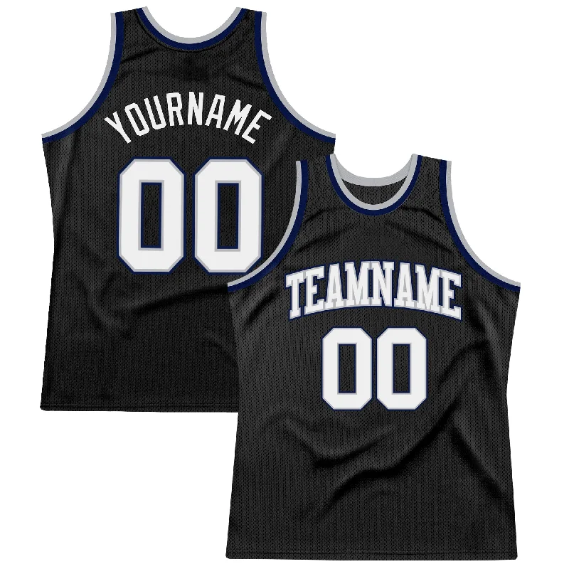 Basketball Jersey For Tall Players-Custom Black White Gray-Navy Authentic Throwback Basketball Jersey