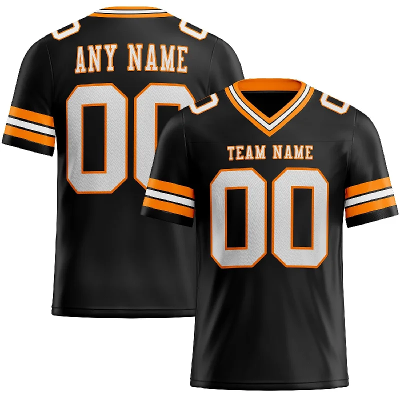 Football Jersey With Championship Edition-Custom Black White-Bay Orange Mesh Authentic Football Jersey