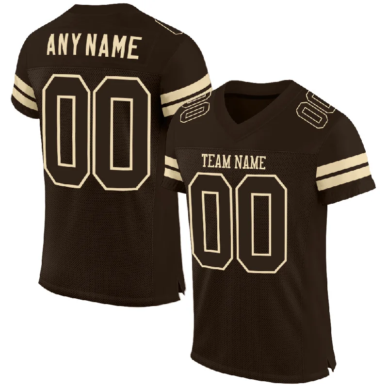 Football Jersey With Zip Closure-Custom Brown Brown-Cream Mesh Authentic Football Jersey