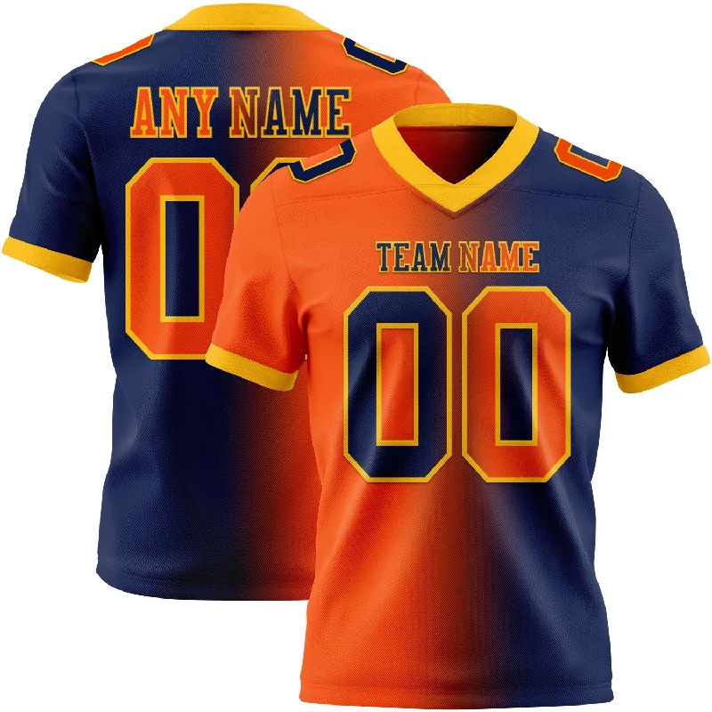 Football Jersey With Heat-Pressed Graphics-Custom Navy Orange-Gold Mesh Authentic Gradient Fashion Football Jersey