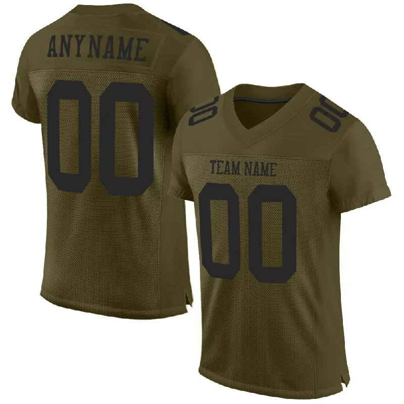 Football Jersey With Player Tribute-Custom Olive Black Mesh Authentic Salute To Service Football Jersey