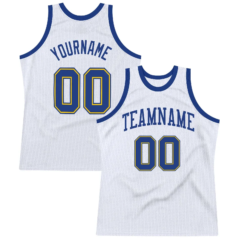 Basketball Jersey With Motivational Messages-Custom White Royal-Gold Authentic Throwback Basketball Jersey