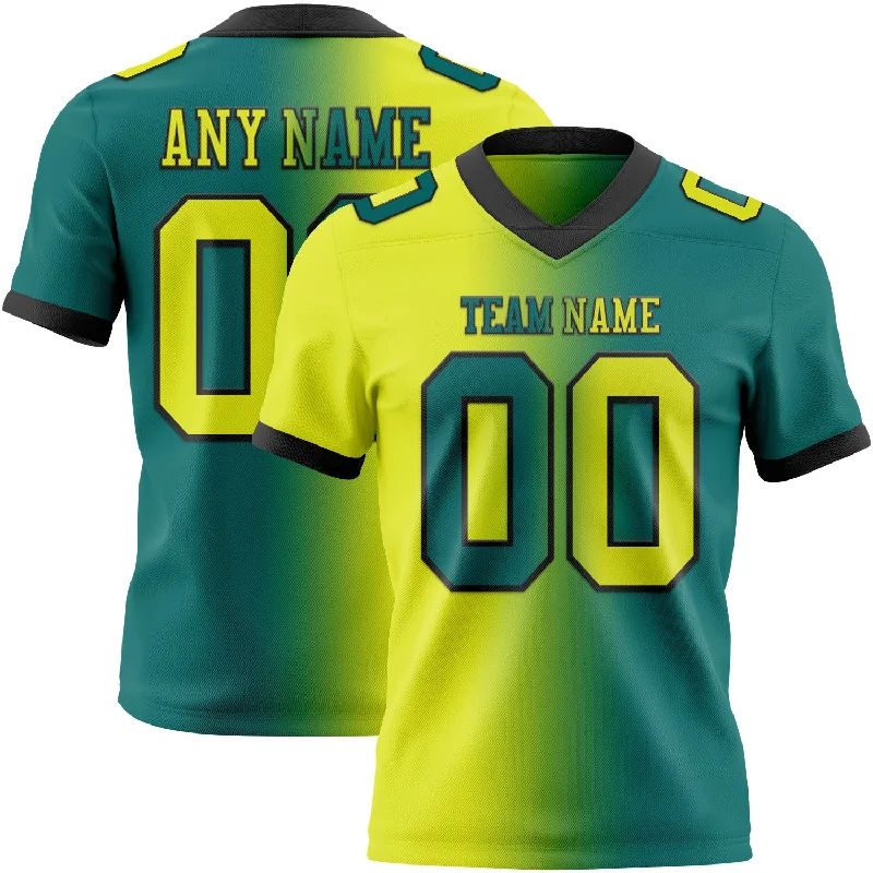 Football Jersey With Silicone Patch-Custom Teal Neon Yellow-Black Mesh Authentic Gradient Fashion Football Jersey