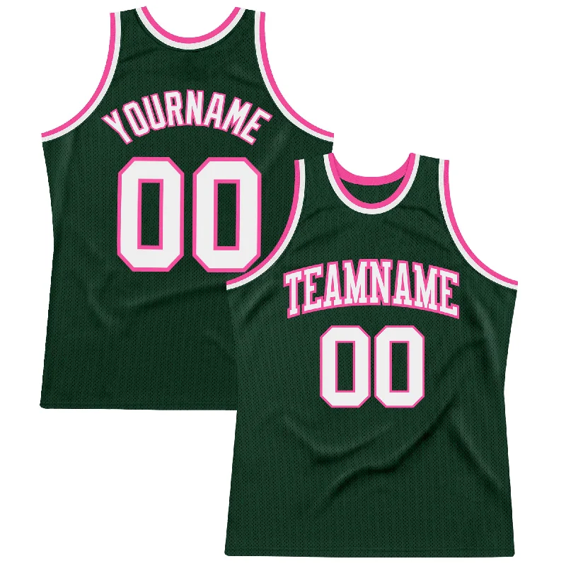 Basketball Jersey With High Mobility Design-Custom Hunter Green White-Pink Authentic Throwback Basketball Jersey