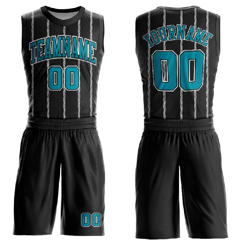 Basketball Jersey With Player Tribute-Custom Black Teal-White Round Neck Sublimation Basketball Suit Jersey