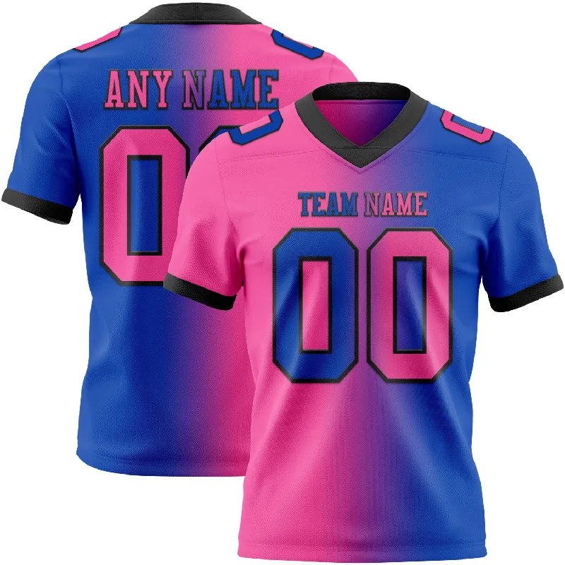 Football Jersey With Ultra-Lightweight Feel-Custom Thunder Blue Pink-Black Mesh Authentic Gradient Fashion Football Jersey